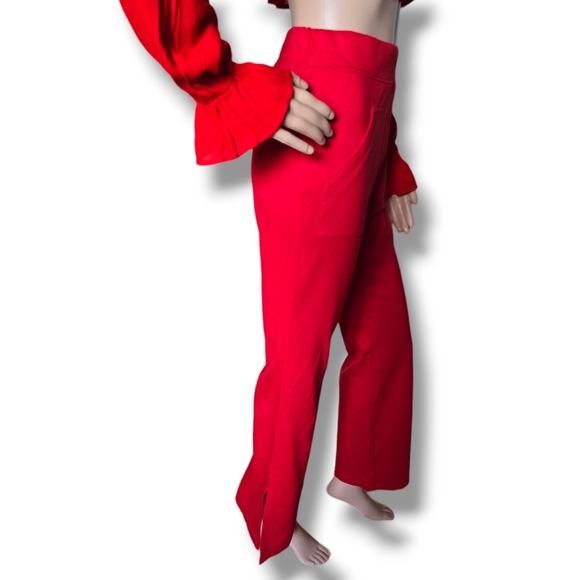 Like New ❤️ Maeve by Anthropologie Red Knit Flared Leg High Waist Pants - Picture 8 of 16